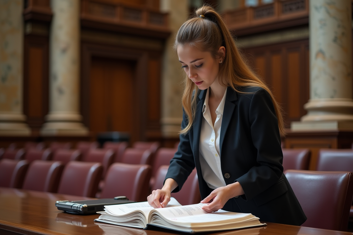 Assistante parlementaire dépose des documents dans la chambre