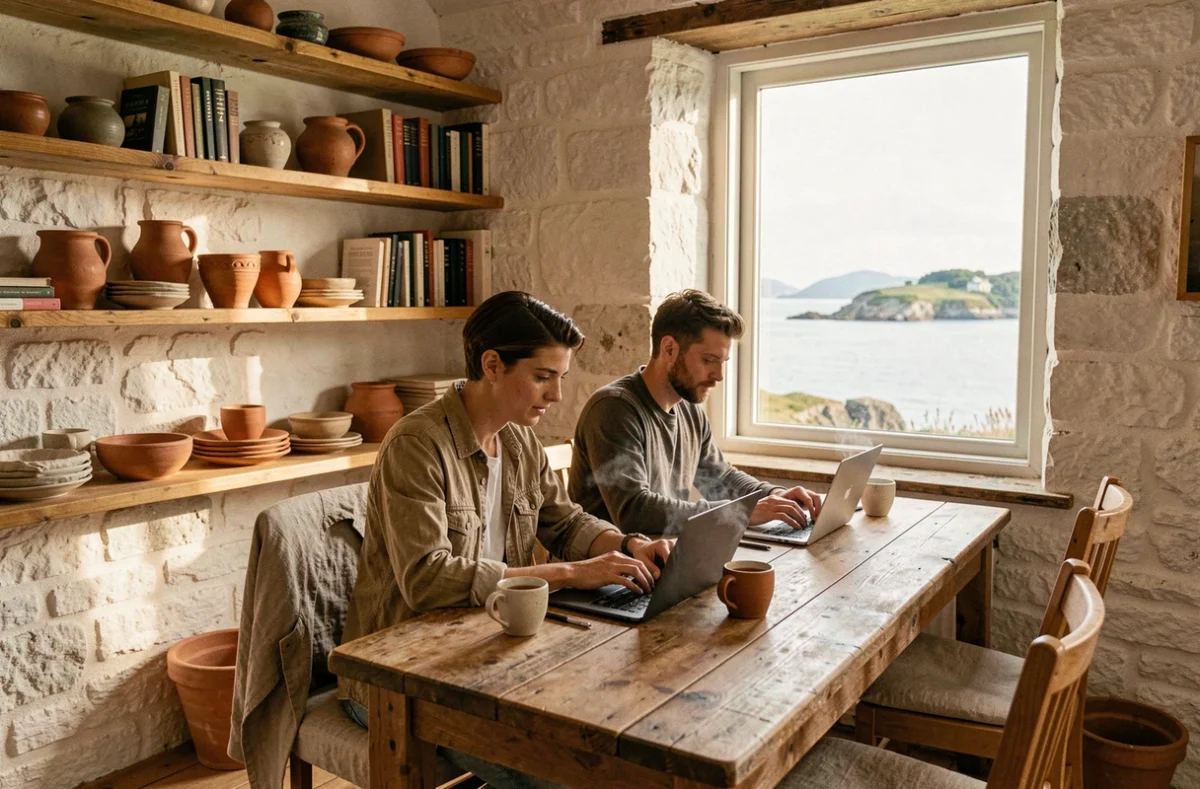 Espace coworking Cocoleon à Carantec dans une maison bretonne rénovée avec vue sur la baie de Morlaix