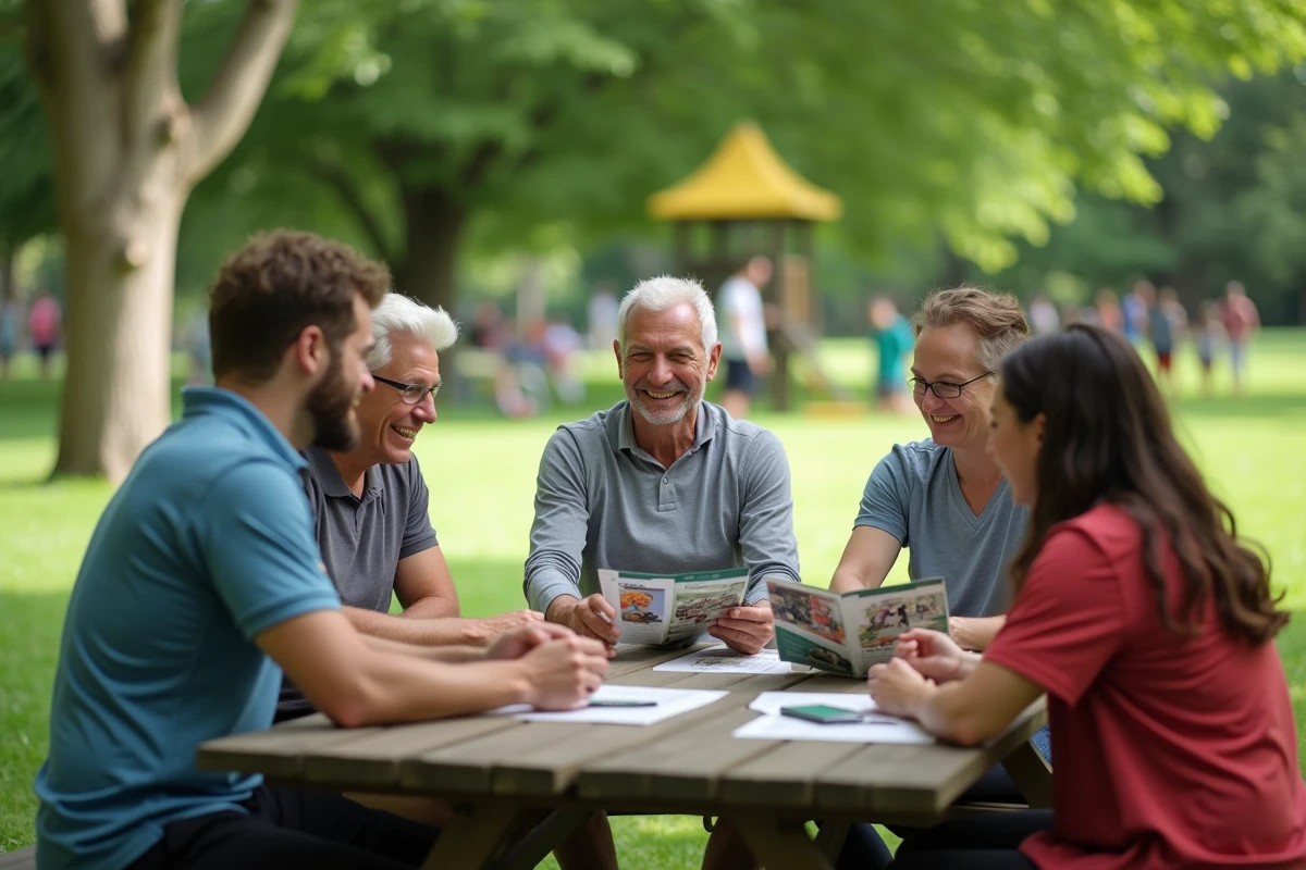 Collegues discutant autour d un pique-nique dans un parc