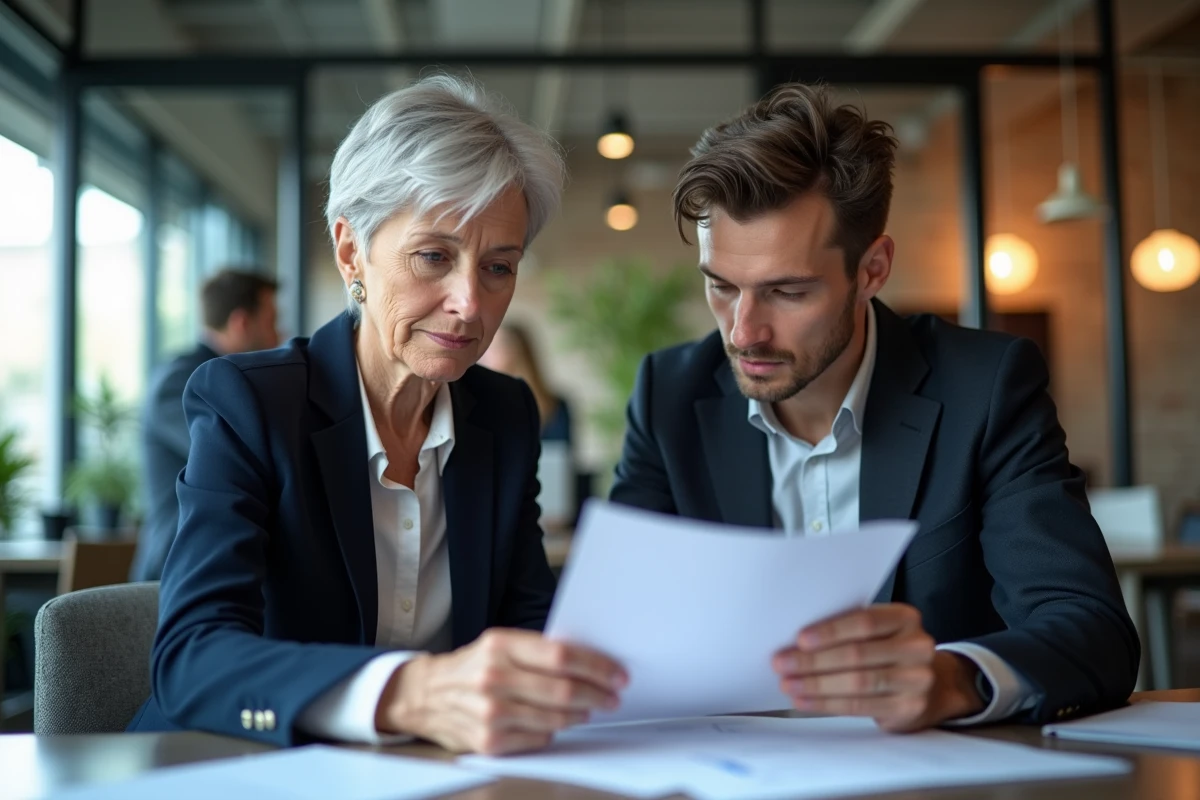 Consultante senior et jeune professionnel en coworking