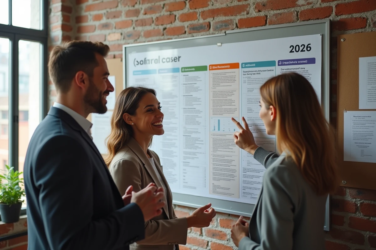 Groupe de professionnels analysant un graphique salarial