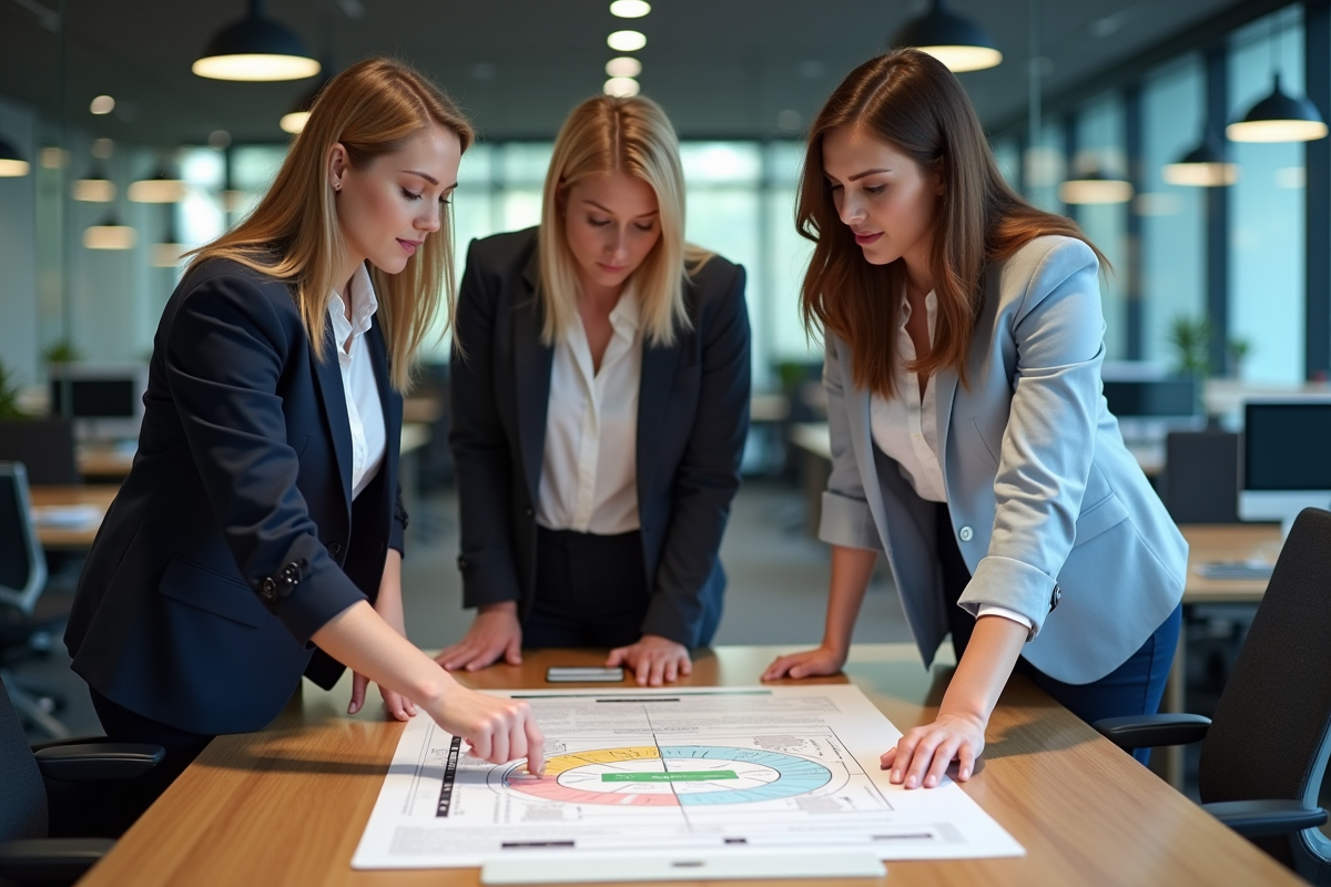 Trois professionnels discutent autour d'une carte client