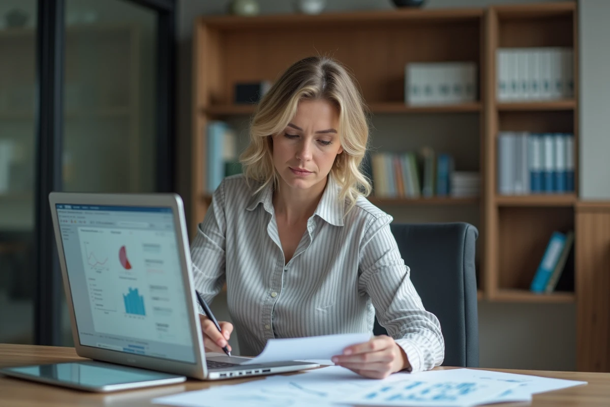 Femme d'affaires concentrée dans un bureau moderne