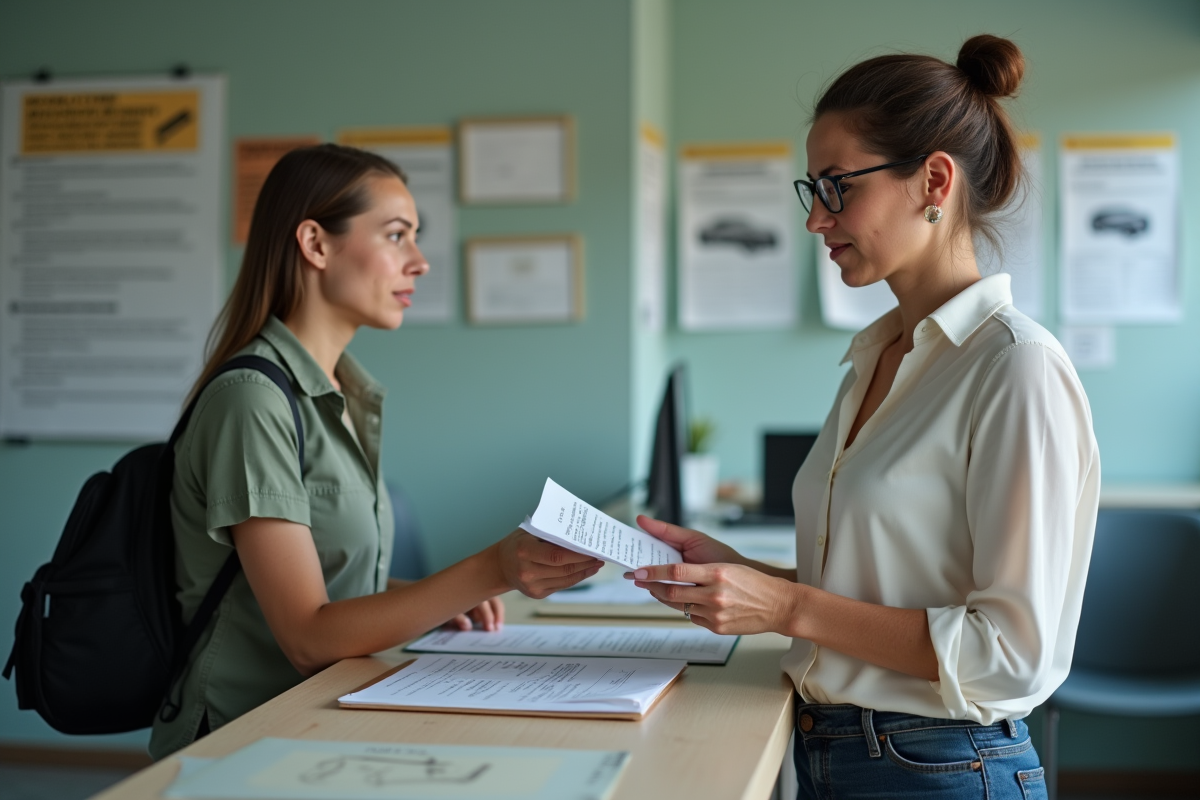 Femme à un guichet administratif pour article