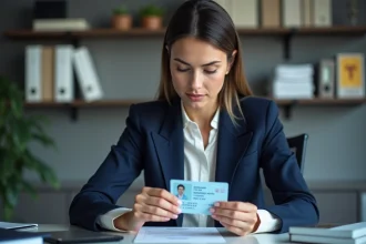 Femme professionnelle vérifiant une carte d'identité