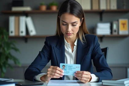 Femme professionnelle vérifiant une carte d'identité