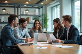 Groupe de professionnels en réunion dans un bureau moderne