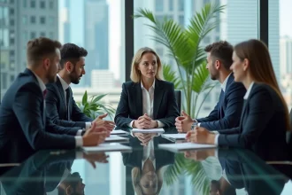 Groupe de professionnels en réunion dans un bureau moderne