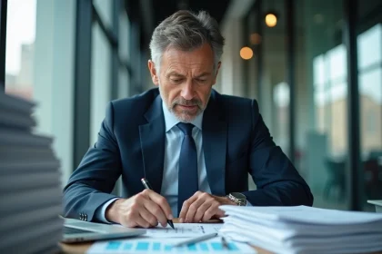 Homme d'affaires en costume dans un bureau moderne