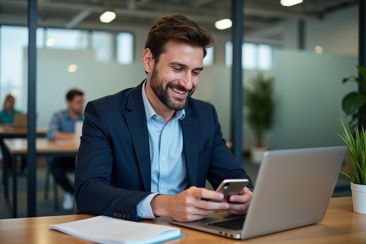 Homme d affaires en costume dans un bureau moderne