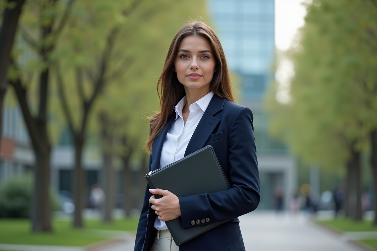 Jeune femme professionnelle dans un parc urbain