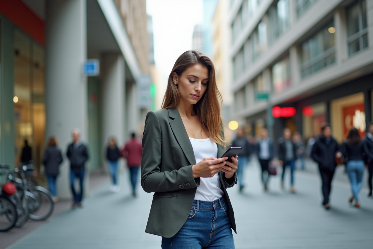Jeune femme urbaine utilisant son smartphone