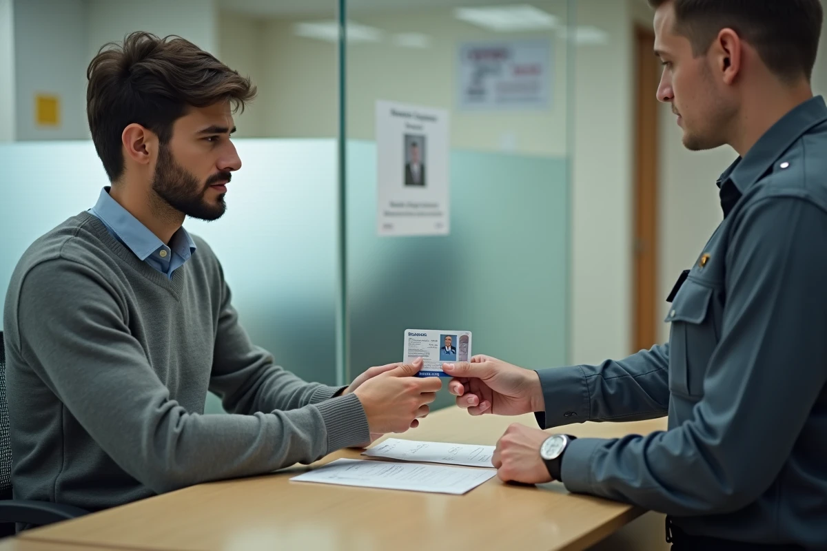 Jeune homme remettant sa carte d