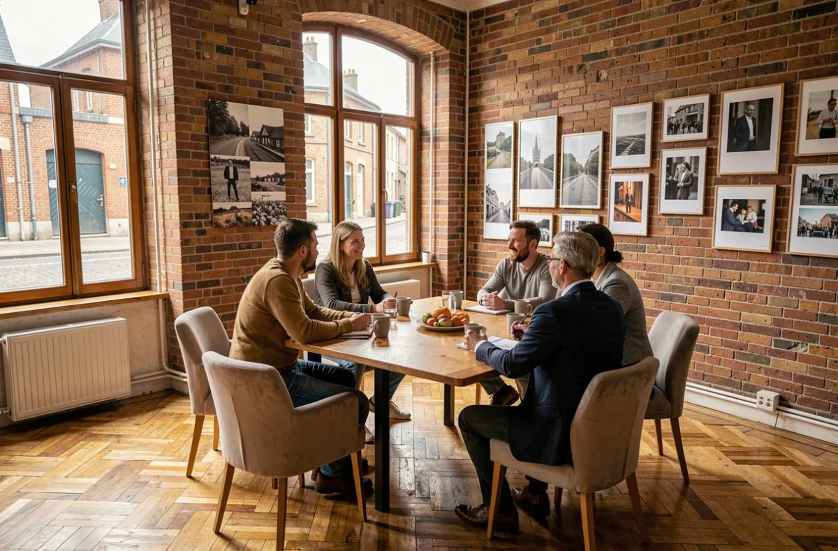 La Colloc à Lorient, espace de coworking collaboratif dans un bâtiment rénové avec parquet et briques apparentes