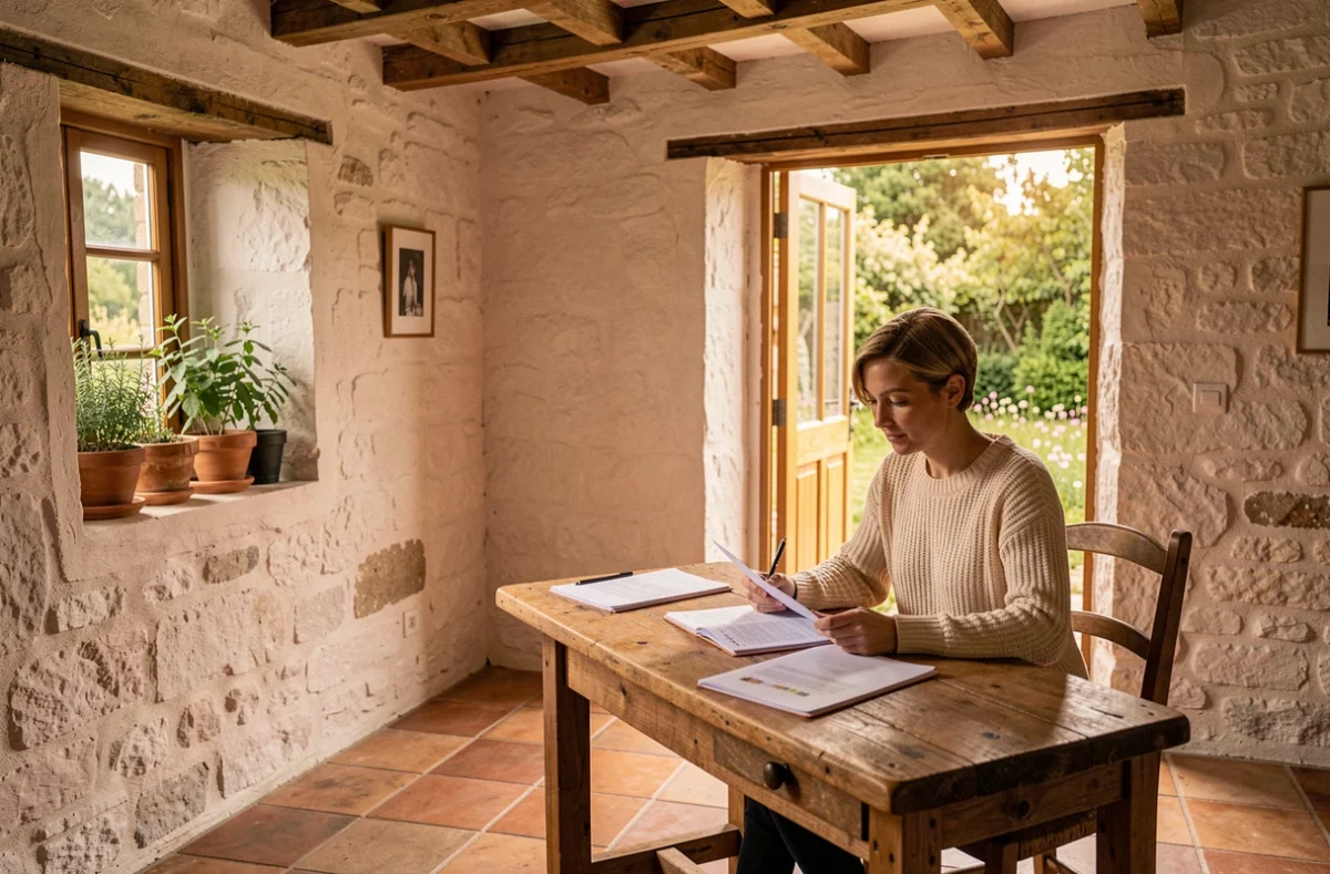 Le Propice à Belle-Île-en-Mer, coworking dans une longère bretonne en pierre avec jardin fleuri visible