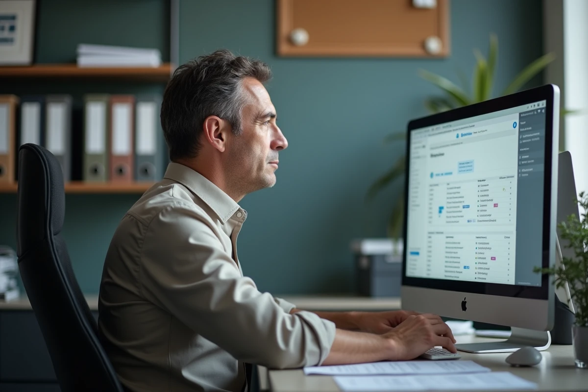 Manager HR utilisant logiciel agile sur son poste