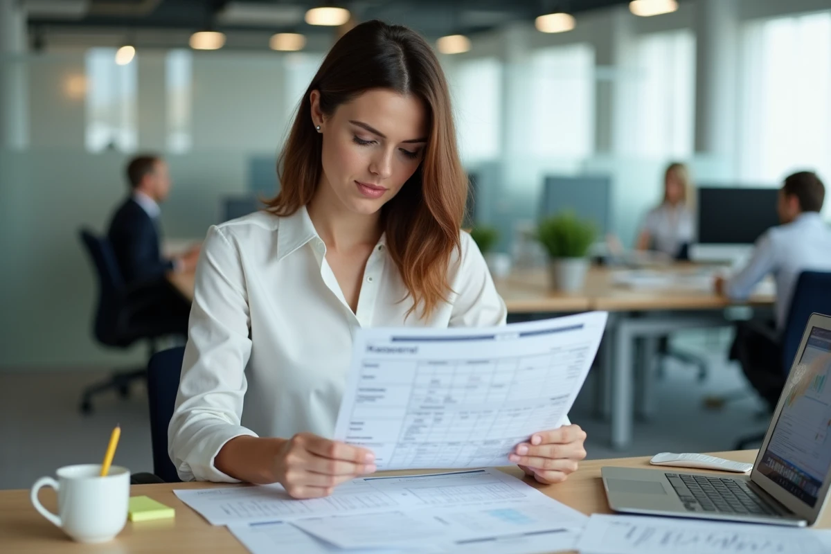 Responsable RH analysant un tableau Excel de gestion du personnel dans un bureau moderne