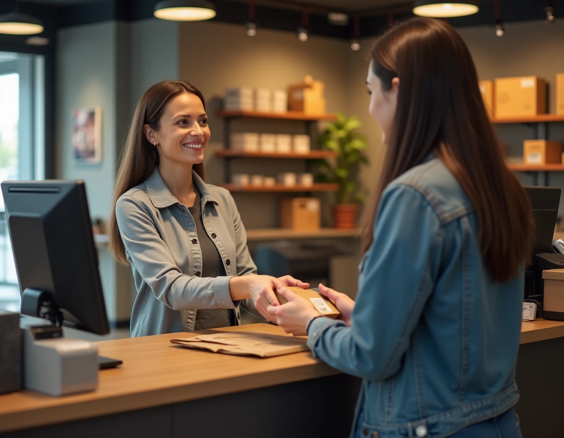 Cliente déposant un colis de retour au point relais UPS à Corbeil-Essonnes