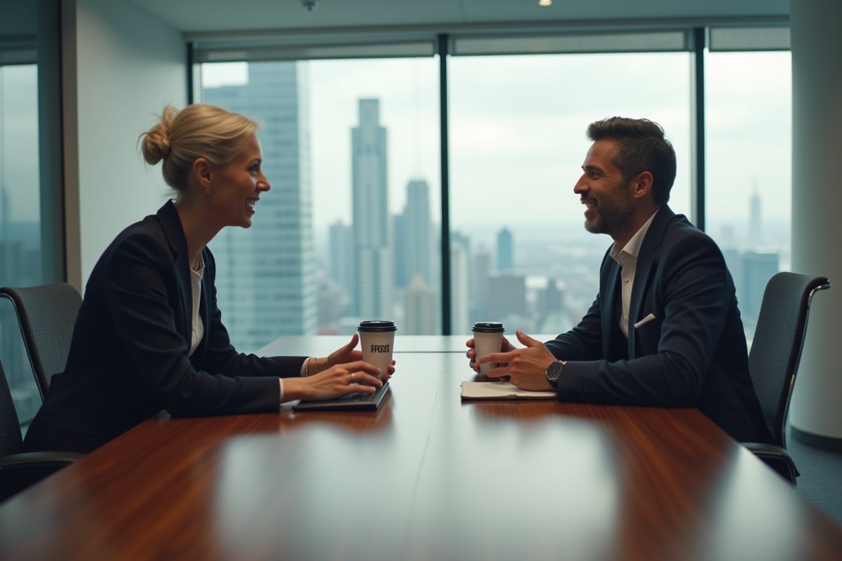 Homme et femme d affaires discutant en réunion de travail