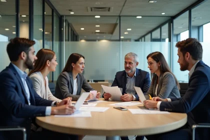 Réunion du CSE Altran avec des représentants du personnel autour d'une table de conférence moderne