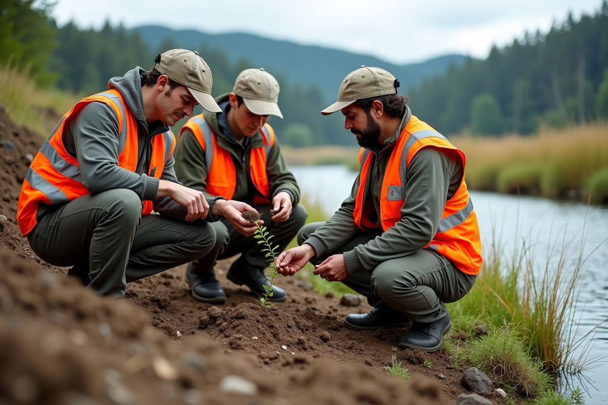Groupe de scientifiques analysant des échantillons naturels